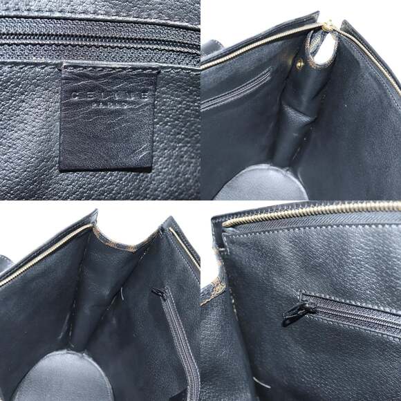 CELINE Macadam Canvas Shoulder Bag Pvc Leather Black Gold - Picture 12 of 13